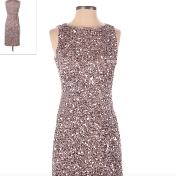 Mac Duggal Sequins Rose Gold Sleeveless Sheath Dress Sz 0 - Picture 3 of 16
